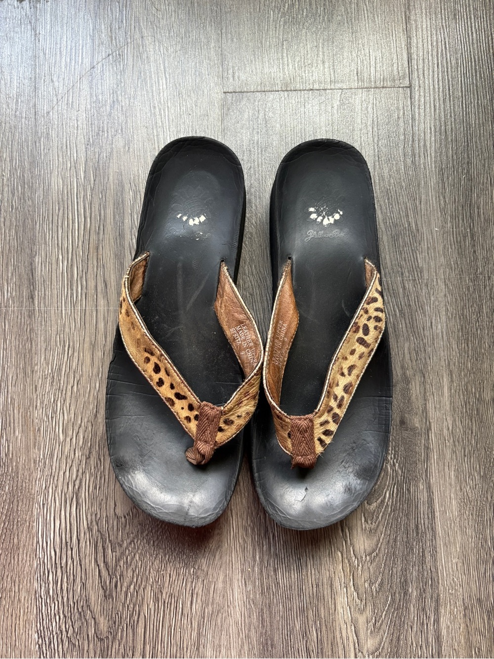 Leopard Print Leather Platform Flip Flops | Size 9